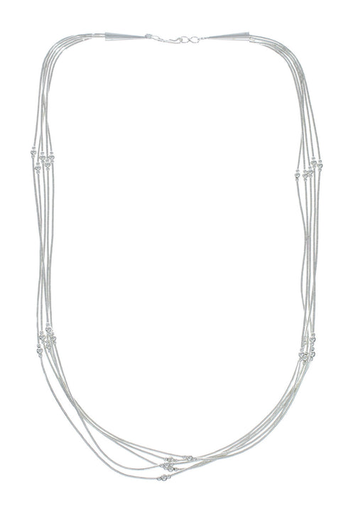 Native American Hand Strung Liquid Silver 5-Strand Necklace X10815
